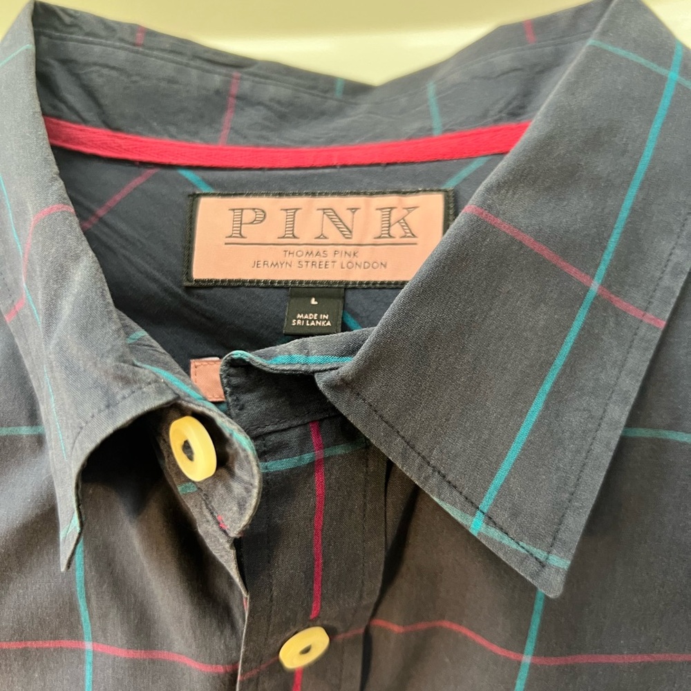 Thomas Pink Men's Black Plaid Shirt